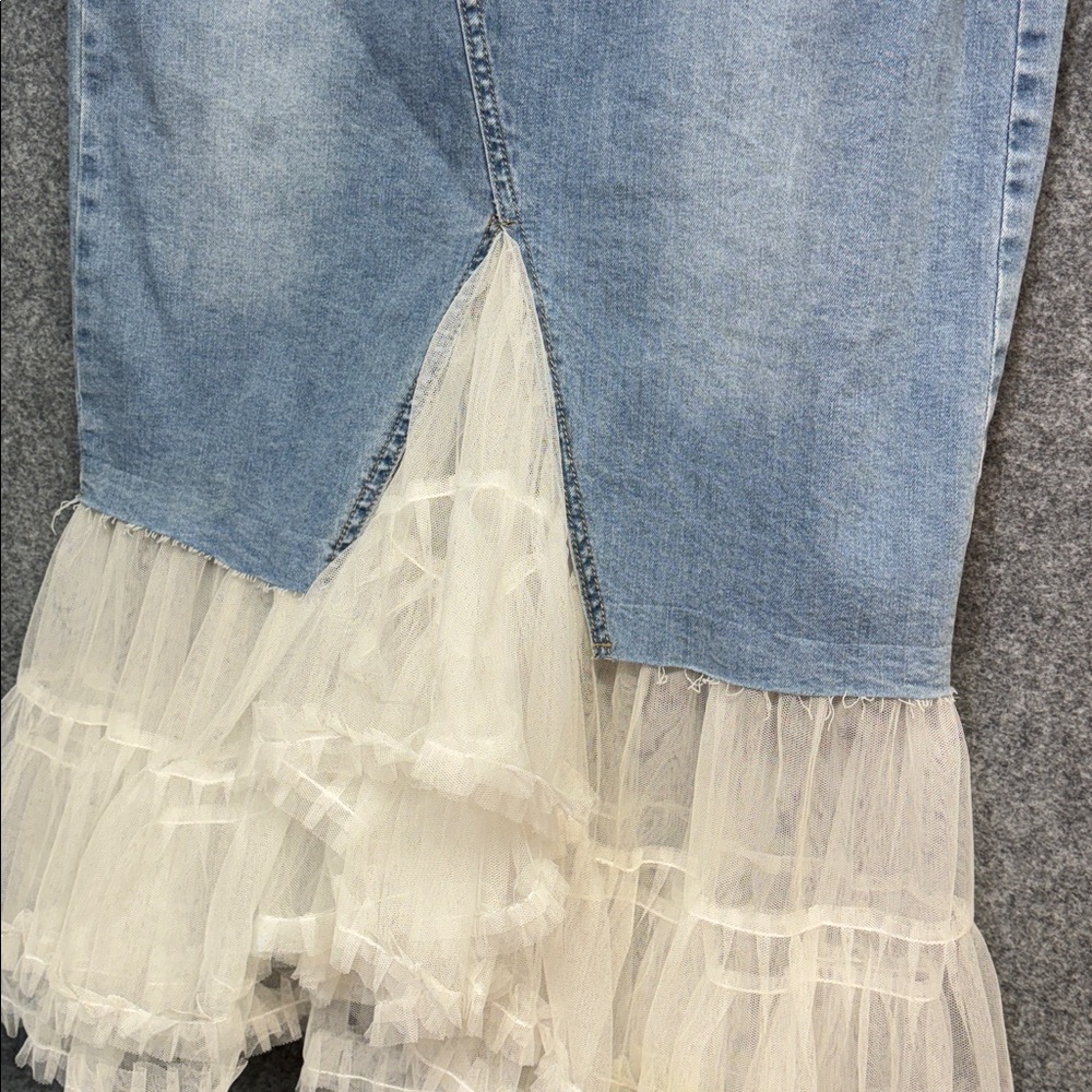 Good Time USA Denim and Lace raw hem pocket cotton viscose Skirt L - Picture 4 of 11